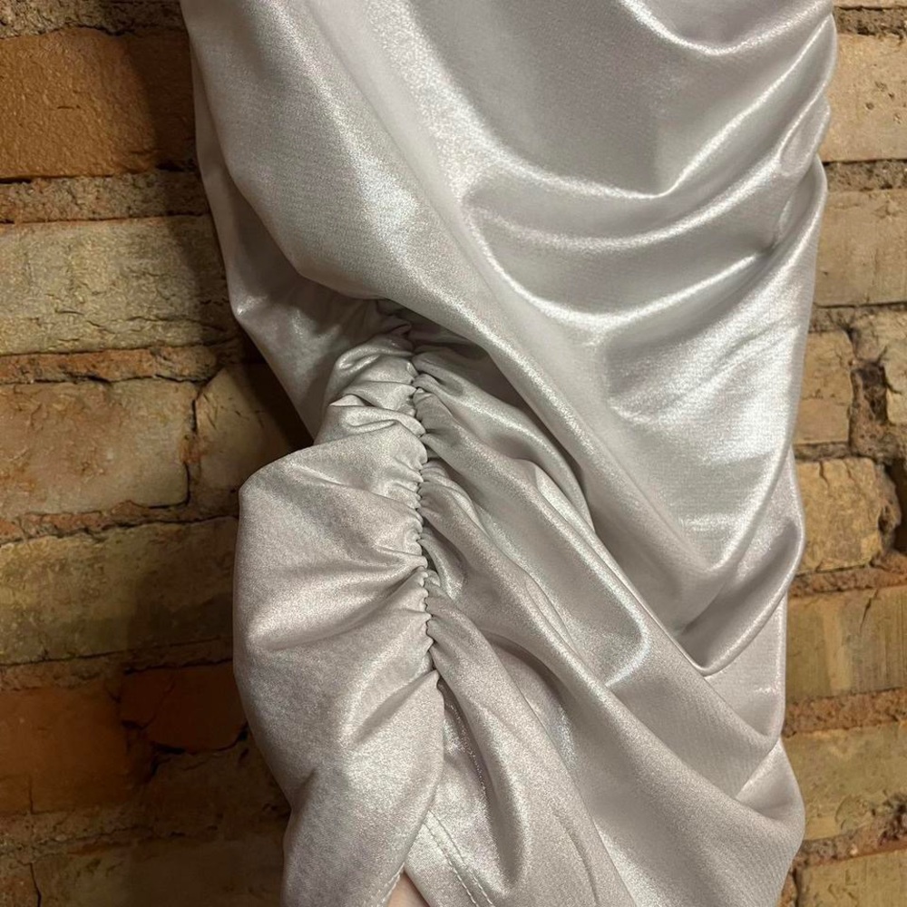 One-Shoulder Silver Ruched Top - Picture 4 of 6